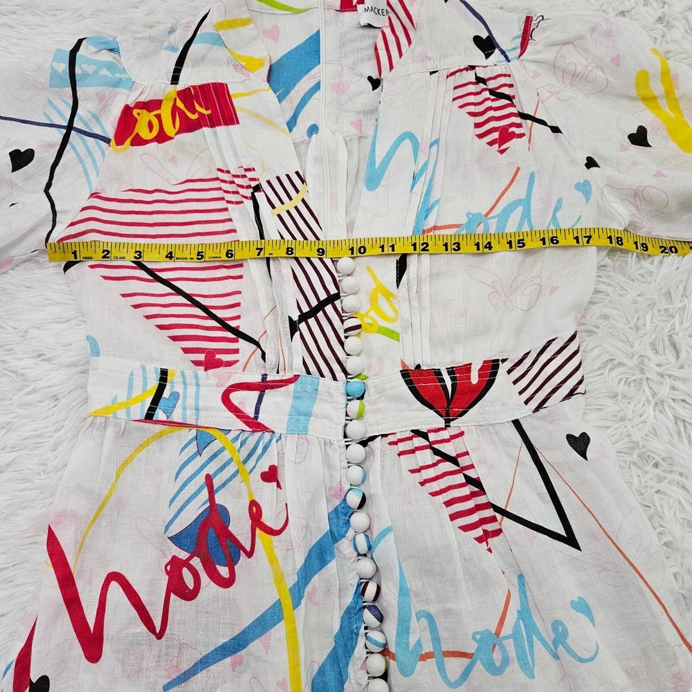Mackenziemode Sz 8 Abstract Art to Wear Button Up Linen Blend Maxi Dress - Picture 10 of 12